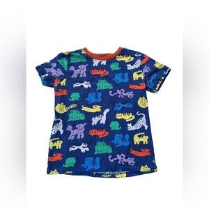 Mini Boden Size 8-9 Years Colorful All Over Dog and Cat Print Short Sleeve Tee